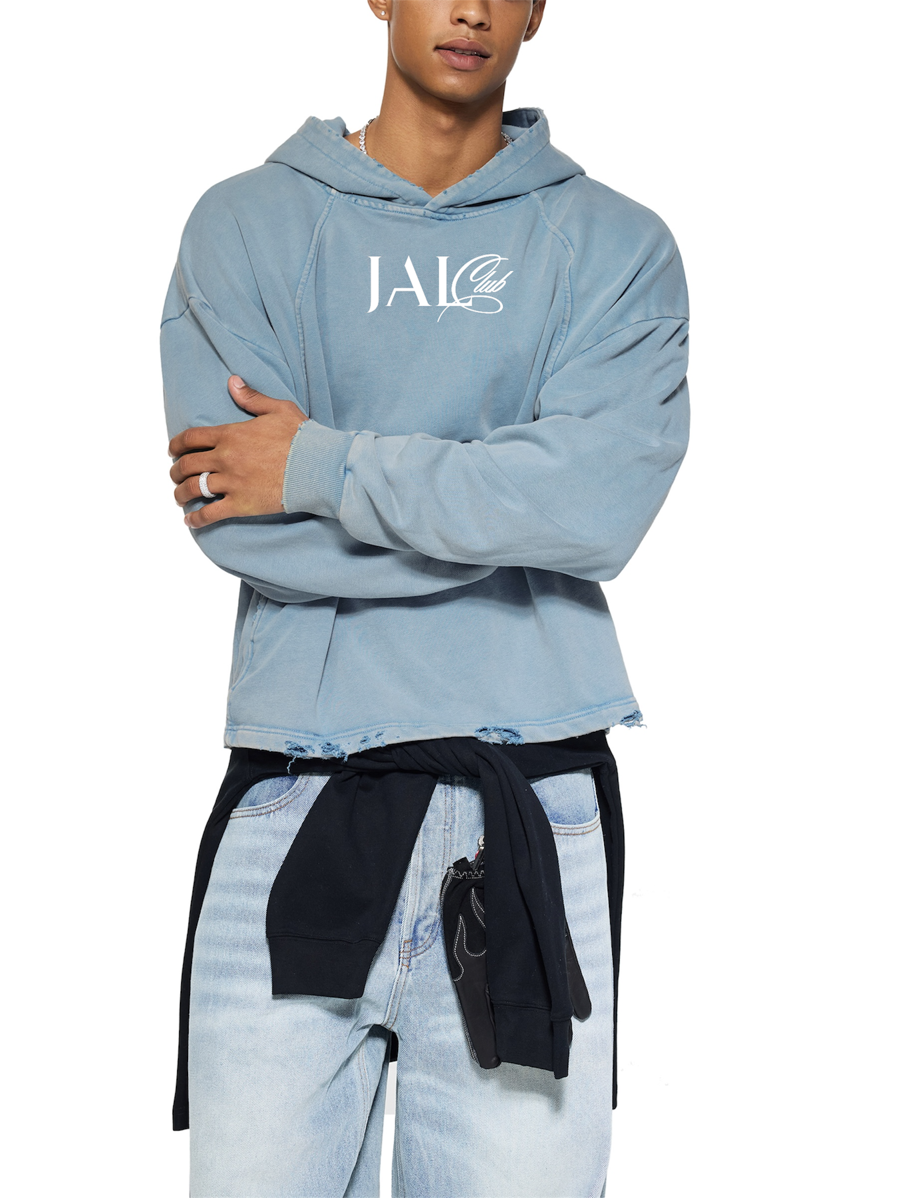 Vintage Frayed-Hem Hoodie